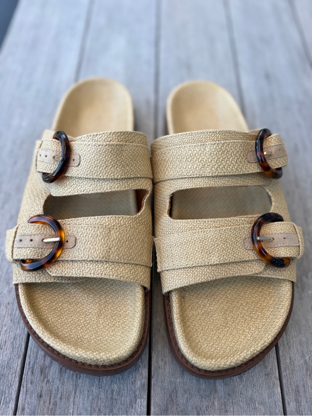 Sezane Women’s Straw & Tortoise Buckle Slide Sandals, Size 9 - Picture 3 of 9